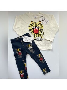 Zara Kids Matching Set - White and Blue with Animal Print